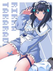 Rule 34 | 1girl, absurdres, black hair, blue eyes, bow, breasts, dress, frilled dress, frilled sleeves, frills, gridman universe, gridman universe (film), hairband, highres, isme, lolita fashion, long hair, looking at viewer, official alternate costume, ribbon, skirt, solo, takarada rikka, thighs, twintails