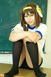 Rule 34 | cosplay, gym uniform, hair ribbon, kneehighs, kurenai, photo (medium), ribbon, socks, suzumiya haruhi, suzumiya haruhi no yuuutsu