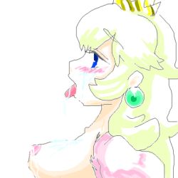 Rule 34 | 1girl, artist request, blonde hair, blue eyes, blush, breasts, crown, cum, cum in mouth, cum on body, cum on breasts, cum on upper body, cumdrip, dress, earrings, facial, hat, jewelry, lactation, long hair, lowres, mario (series), nintendo, nipples, open mouth, princess, princess peach, sketch, super mario bros. 1, tagme, tongue, torn clothes