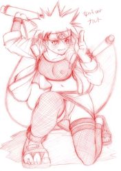 Rule 34 | 1girl, arm up, bra, breasts, breasts apart, character name, chiba toshirou, collarbone, cosplay, excited, facial mark, fishnet thighhighs, fishnets, forehead protector, full body, fundoshi, genderswap, genderswap (mtf), grin, hands up, happy, headband, holding, holding scroll, jacket, japanese clothes, japanese text, kanji, kneeling, konohagakure symbol, kuji-in, long sleeves, looking to the side, medium breasts, midriff, mitarashi anko, mitarashi anko (cosplay), monochrome, naruko (naruto), naruto, naruto (series), navel, ninja, nipples, no bra, on one knee, open clothes, open jacket, panties, pantyshot, parted lips, sandals, scroll, see-through, shadow, short hair, sitting, sketch, skirt, smile, solo, spiked hair, teeth, thighhighs, toeless legwear, toes, translated, underwear, unzipped, upskirt, uzumaki naruto, whisker markings, whiskers