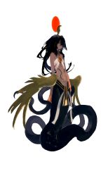 Rule 34 | 1girl, androgynous, arms at sides, bare shoulders, black hair, commentary request, dark-skinned female, dark skin, flat chest, full body, golden wings, hair ornament, highres, hole in chest, hole on body, jewelry, korean commentary, lamia, long hair, looking at viewer, monster girl, navel, neck ring, original, pelvic curtain, profile, revealing clothes, second-party source, snake hair ornament, solo, transparent background, wings, woodenmanatees, yellow eyes