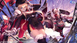 Rule 34 | 2girls, absurdres, azur lane, banner, battle standard, bismarck (azur lane), black coat, black headwear, black legwear, black skirt, blonde hair, blue eyes, boots, breasts, cape, cleavage, closed mouth, cloud, cloudy sky, coat, commentary, corset, cowboy shot, cross, dawn, day, english commentary, flag, full body, fur-trimmed boots, fur-trimmed cape, fur trim, german flag, gloves, hair between eyes, hand on headwear, hat, headpiece, highres, holding, holding flag, iron cross, large breasts, logo, long hair, long sleeves, looking at viewer, medium breasts, military, military hat, military uniform, miniskirt, multicolored hair, multiple girls, nakanishi tatsuya, ocean, official art, outdoors, peaked cap, pencil skirt, prinz eugen (azur lane), red cape, red eyes, red hair, rigging, second-party source, shrug (clothing), sideboob, sidelocks, silver hair, skirt, sky, solo focus, streaked hair, thigh boots, thighhighs, thighs, turret, two-tone hair, two side up, underbust, uniform, v-shaped eyebrows, war flag, watermark, white gloves, zettai ryouiki