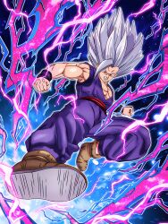 Rule 34 | 1boy, absurdres, angry, biceps, dokkan battle, dragon ball, dragon ball super, dragon ball super super hero, gohan beast, highres, kicking, lightning, muscular, muscular male, official art, pectorals, red eyes, solo, son gohan, tagme, transformation