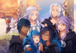 Rule 34 | 3girls, 5boys, :d, :o, ^ ^, antenna hair, aqua eyes, artist name, autumn leaves, black capelet, black hair, blue eyes, blue hair, blue sky, braid, bush, capelet, closed eyes, collarbone, colored eyelashes, commentary request, emet-selch, erichthonios, final fantasy, final fantasy xiv, forgiven riza, from side, frown, green eyes, half updo, hand on another&#039;s shoulder, head wings, hermes (ff14), holding hands, hood, hood down, hooded capelet, hythlodaeus, interlocked fingers, long hair, looking at another, mask, mask around neck, medium hair, meteion, multiple boys, multiple girls, open mouth, outdoors, pillar, pink eyes, purple hair, short hair, side braid, signature, single braid, sky, smile, standing, sunlight, sweatdrop, swept bangs, tan, themis (ff14), tree, unworn mask, upper body, venat (ff14), warrior of light (ff14), wavy hair, white capelet, white hair, wings, yellow eyes
