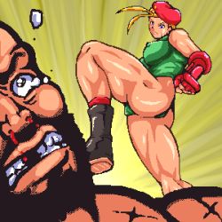 Rule 34 | 1boy, 1girl, beret, blood, cammy white, capcom, hat, lowres, missing tooth, non-web source, nosebleed, street fighter, teeth, zangief