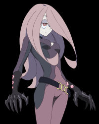 Rule 34 | bodysuit, breasts, claws, hair over one eye, little witch academia, long hair, pink hair, satochi, sucy manbavaran