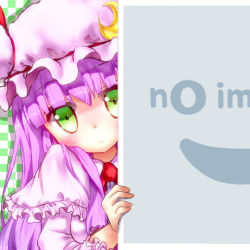 Rule 34 | 1girl, crescent, expressionless, frilled sleeves, frills, green eyes, hat, long hair, long sleeves, lowres, mob cap, patchouli knowledge, peeking, peeking out, pixiv, pony (moyasi), purple hair, touhou