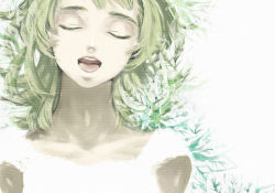 Rule 34 | closed eyes, green hair, gumi, music, portrait, singing, vocaloid, white background, white theme