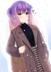Rule 34 | &gt;:), 1girl, alternate costume, arm at side, bag, black shirt, bloom, blue hair, blush, brown bag, brown coat, casual, closed mouth, coat, commentary request, doyagao, eyelashes, eyes visible through hair, gradient hair, hair between eyes, handbag, highres, kohibari kurumi, long hair, looking at viewer, multicolored hair, open clothes, open coat, pink hair, shirt, simple background, smile, smug, snowing, solo, tenshi souzou re-boot!, tft (tft7822), twintails, v-shaped eyebrows, wavy hair, white background, winter, winter clothes, yellow eyes