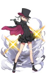 Rule 34 | 1girl, :o, ange (princess principal), black cape, black footwear, black gloves, black hat, boots, braid, breasts, cape, full body, gloves, gun, handgun, hat, highres, holding, holding gun, holding weapon, looking at viewer, official art, princess principal, princess principal game of mission, revolver, semi-automatic firearm, semi-automatic revolver, silver hair, small breasts, solo, standing, top hat, transparent background, weapon, webley-fosbery automatic revolver
