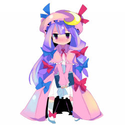 Rule 34 | 1girl, blush, book, hugging book, chibi, female focus, hat, holding, holding book, hugging object, kanikama, long hair, patchouli knowledge, purple hair, ribbon, simple background, solo, standing, tears, touhou, v arms