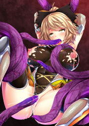 Rule 34 | 00s, 1girl, ahegao, ahoge, arms up, blonde hair, blush, bow, breasts, breasts apart, cum, cum in pussy, ebi 193, elbow gloves, fishnets, fucked silly, gloves, hair bow, highres, kurodani yamame, large breasts, leotard, nipples, open mouth, puffy nipples, pussy, restrained, saliva, short hair, solo, taimanin (series), taimanin asagi, taimanin suit, tears, teeth, tentacles, thighhighs, tongue, tongue out, torn clothes, touhou, uncensored, vaginal