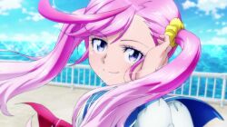Rule 34 | 1girl, day, digimon, digimon universe: appli monsters, female focus, karan eri, looking at viewer, pink hair, screencap, smile, solo, third-party edit, toei animation, twintails