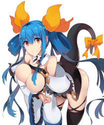 Rule 34 | 1girl, belt, black choker, black panties, black thighhighs, blue hair, bow, breasts, breasts squeezed together, choker, cleavage, closed mouth, collarbone, comiket 97, detached sleeves, dizzy (guilty gear), guilty gear, guilty gear xrd, hair between eyes, hair bow, hair rings, highres, large breasts, leaning forward, long hair, looking at viewer, luak, md5 mismatch, panties, ribbon, simple background, skindentation, smile, solo, tail, tail bow, tail ornament, tail ribbon, thick thighs, thigh strap, thighhighs, thighs, twintails, underwear, white background, wide sleeves, yellow bow, yellow ribbon
