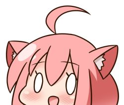 Rule 34 | 0 0, 1girl, :d, ahoge, animal ear fluff, animal ears, blush, cat ears, commentary request, hair between eyes, hana kazari, head, hinata channel, looking at viewer, nekomiya hinata, open mouth, pink hair, simple background, smile, solo, virtual youtuber, white background