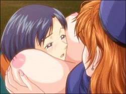 Rule 34 | animated, animated gif, between breasts, blue eyes, blue hair, breast smother, breasts, dragon quest, kate sai, large breasts, long hair, nipples, red hair, smother