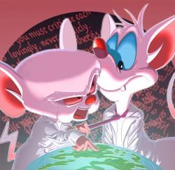 Rule 34 | 2boys, coat, face-to-face, globe, lab coat, male focus, meghan mauriat, mouse (animal), multiple boys, necktie, open mouth, pinky (patb), pinky (pinky and the brain), pinky and the brain, tail, the brain, trench coat