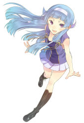Rule 34 | 1girl, blue hair, hairband, kannagi, long hair, looking at viewer, nagi, pleated skirt, purple eyes, simple background, skirt, solo, t-okada, white background, white skirt