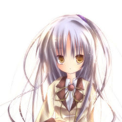 Rule 34 | 10s, 1girl, angel beats!, blazer, bow, female focus, hina (ohinao), jacket, long hair, lowres, school uniform, silver hair, simple background, solo, tenshi (angel beats!), white background, yellow eyes
