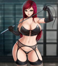 Rule 34 | 1girl, breasts, erza scarlet, fairy tail, flowerxl, large breasts, long hair, red hair, solo, tattoo, whip