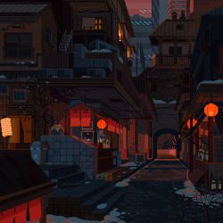 Rule 34 | animated, animated gif, beer bottle, lantern, night, no humans, original, outdoors, paper lantern, pixel art, road, scenery, smoke, snow, stairs, waneella, window