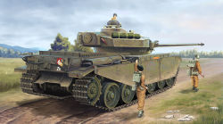 Rule 34 | 3boys, arm up, backpack, bag, centurion (tank), cloud, cloudy sky, day, field, full body, grass, gun, helmet, highres, holding, holding gun, holding weapon, looking back, male focus, military, military vehicle, motor vehicle, multiple boys, original, outdoors, rifle, rock, scenery, shovel, sky, tank, tree, turret, weapon, worktool, zuotian de yu