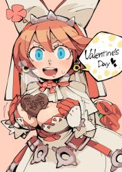 Rule 34 | &gt;:d, 1girl, :d, ahoge, arc system works, between breasts, blue eyes, blush, breasts squeezed together, breasts, breath, bridal veil, candy, chocolate, chocolate heart, cleavage, cleavage cutout, clothing cutout, clover, dress, earrings, elphelt valentine, english text, food, four-leaf clover, gloves, guilty gear, guilty gear xrd, heart, heavy breathing, hounori, jewelry, large breasts, looking at viewer, melting, open mouth, pink hair, saliva, short hair, sketch, smile, solo, spikes, spoken heart, sweat, v-shaped eyebrows, valentine, veil, wedding dress, white dress