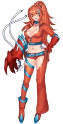 Rule 34 | 1girl, alternate color, belt, belt buckle, blue belt, blue choker, blue hair, breasts, buckle, choker, clawitzer, cleavage, creatures (company), full body, game freak, gen 6 pokemon, katagiri hachigou, long hair, medium breasts, micro shorts, multicolored hair, navel, nintendo, personification, pokemon, ponytail, red hair, red shorts, red thighhighs, shiny pokemon, shorts, simple background, single thighhigh, solo, spikes, streaked hair, thighhighs, two-tone hair, white background, yellow eyes