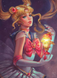 Rule 34 | 1girl, artist name, bishoujo senshi sailor moon, blonde hair, blue eyes, blue sailor collar, blurry, bow, brooch, choker, circlet, crescent, crescent earrings, depth of field, double bun, earrings, elbow gloves, floating, floating hair, floating object, gem, gloves, glowing, hair bun, hair ornament, hairclip, heart, heart brooch, jewelry, levitation, lips, lipstick, looking at viewer, makeup, parted bangs, parted lips, pink lips, realistic, red bow, red lips, sailor collar, sailor moon, seihai (sailor moon), serafleur, solo, super sailor moon, tsukino usagi, twintails, upper body, white gloves