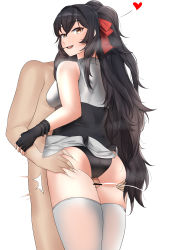 Rule 34 | 1boy, 1girl, absurdres, assertive female, black hair, censored, clothed female nude male, cum, ejaculation, erection, faceless, faceless male, girls&#039; frontline, gloves, heart, hetero, highres, hug, intercrural sex, long hair, nude, panties, penis, ribbon, rubbing, smile, solo focus, thick thighs, thigh sex, thighhighs, thighs, type 97 (girls&#039; frontline), underwear, white thighhighs