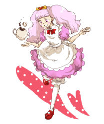 Rule 34 | 1girl, apron, bloomers, dress, go! princess precure, maid, maid apron, mao (artist), mary janes, pantyhose, personification, pink hair, precure, puff (go! princess precure), puff (go! princess precure) (human), shoes, solo, underwear, white bloomers, white pantyhose