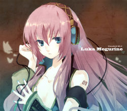 Rule 34 | 1girl, bare shoulders, blue eyes, bug, butterfly, cable, collarbone, bug, long hair, looking at viewer, megurine luka, nail polish, pink hair, rokuf, solo, spread fingers, tattoo, very long hair, vocaloid, wire