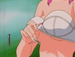 Rule 34 | 1990s (style), 1girl, adjusting bra, adjusting clothes, animated, animated gif, bra, breasts, burn-up, burn-up excess, female focus, head out of frame, indoors, lilica evett, locker, pink hair, retro artstyle, short hair, small breasts, solo, underwear, white bra
