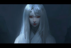 Rule 34 | 1girl, bad id, bad pixiv id, chm, grey eyes, horns, japanese clothes, letterboxed, lips, long hair, oni, original, pale skin, realistic, solo, white hair
