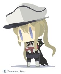 Rule 34 | 10s, 1girl, artist name, bad id, bad twitter id, blonde hair, blue eyes, cat, chameleon man (three), chibi, flat color, graf zeppelin (kancolle), hat, kantai collection, long hair, no lineart, pantyhose, peaked cap, solo, twintails, unsinkable sam
