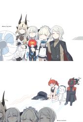 Rule 34 | 1boy, 1other, 2koma, 2others, 5girls, absurdres, ahoge, arknights, doodle sensei (blue archive), black dress, black vest, blonde hair, blue archive, closed eyes, comic, commentary, crossover, dante (limbus company), doctor (arknights), dress, electric fan, english commentary, fate/grand order, fate (series), faust (project moon), food, fujimaru ritsuka (female), girlsmell particles (meme), grey hair, hair ornament, hair scrunchie, hand fan, highres, holding, holding fan, holding food, holding ice cream, horns, house tag denim, ice cream, indian style, ishikawa yui, limbus company, long hair, long sleeves, maid headdress, melting, meme, morgan le fay (fate), multiple crossover, multiple girls, multiple others, orange hair, ponytail, project moon, reed (arknights), scrunchie, sensei (blue archive), sitting, sweater, toki (blue archive), turtleneck, turtleneck sweater, twitter, twitter username, vest, voice actor connection, white dress