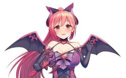 Rule 34 | blush, breasts, demon girl, demon horns, demon wings, highres, horns, io (princess connect!), large breasts, looking at viewer, ponytail, princess connect!, red eyes, red hair, teaaaaa511, wings