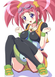Rule 34 | 00s, 1girl, bestiality, between breasts, between legs, black thighhighs, blush, breasts, choker, climax entertainment, crop top, cunnilingus, dinosaur, dinosaur king, goggles, goggles on head, hair ribbon, interspecies, jacket, jewelry, large breasts, midriff, necklace, open mouth, oral, pink hair, purple eyes, ribbon, sega, senzoc, shoes, shorts, sitting, smile, solo, sweatdrop, tatsuno malm, thighhighs, thighs, twintails, vest, white background, wristband