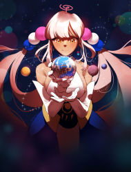 Rule 34 | 1girl, :q, bare shoulders, blunt bangs, dark-skinned female, dark skin, earth (planet), elbow gloves, giant, giantess, gloves, hair ornament, highres, hololive, hololive english, licking lips, long hair, low twintails, mars (planet), mercury (planet), planet, planet hair ornament, raneblu, solo, space, tongue, tongue out, tsukumo sana, tsukumo sana (1st costume), twintails, venus (planet), very long hair, virtual youtuber, yellow eyes