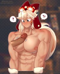 Rule 34 | !?, 2boys, ?, abs, adam&#039;s apple, animal ears, bara, between pecs, between pectorals, blush, commentary request, completely nude, cookie run, disembodied penis, erection, facial mark, fox boy, fox ears, fur hat, goggles, goggles on head, hair between eyes, hat, highres, large pectorals, long hair, looking at penis, looking down, male chest, male focus, multiple boys, muscular, muscular arms, muscular male, nipples, no mouth, nude, pecjob, pectorals, penis, penis on pectorals, permil nsfw, puffy chest, rubbing, spoken question mark, strawberry cream cookie, sweat, tagme, ushanka, whisker markings, yaoi