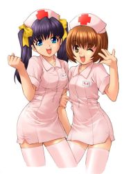 Rule 34 | 2girls, breasts, hat, multiple girls, nurse, nurse cap, tagme, thighhighs, zettai ryouiki