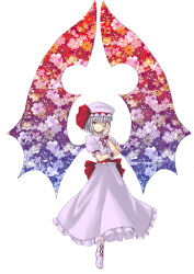 Rule 34 | 1girl, female focus, flower, full body, hat, nabeshima tetsuhiro, plant, remilia scarlet, simple background, solo, standing, touhou, white background, wings