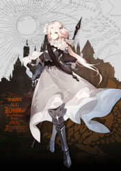 Rule 34 | 1girl, armor, armored boots, aug (girls&#039; frontline), aug (requiem array) (girls&#039; frontline), boots, breastplate, character name, closed mouth, flower, full body, gauntlets, girls&#039; frontline, hair between eyes, hair flower, hair ornament, hair ribbon, holding, knight, long hair, mole, mole under eye, official alternate costume, official art, pink hair, plate armor, ribbon, shoulder armor, smile (mm-l), solo, white flower, yellow eyes