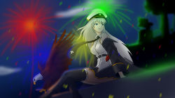 Rule 34 | 1girl, azur lane, bald eagle, belt, bird, black belt, black coat, black neckwear, blurry, blurry background, boots, breasts, choudenjizenou ounozaihou, coat, collared shirt, commentary, eagle, english commentary, enterprise (azur lane), fireworks, fourth of july, hat, highres, large breasts, military, military hat, miniskirt, necktie, night, night sky, open clothes, open coat, peaked cap, purple eyes, shirt, silver hair, skirt, sky, sleeveless, sleeveless shirt, thigh boots, thighhighs, underbust, white headwear