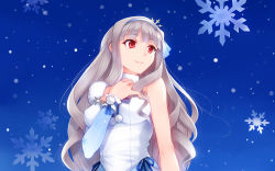 1girl female_focus highres idolmaster idolmaster_(classic) long_hair red_eyes shijou_takane silver_hair smile solo yuki_usagi_(mofurafu)