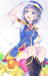 Rule 34 | 1girl, blue eyes, boots, earrings, gloves, happy party train, hat, heart, jewelry, love live!, love live! sunshine!!, necktie, short hair, smile, solo, star (symbol), thighs, uehara yukihiko, watanabe you, white gloves
