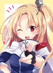 Rule 34 | 1girl, ;d, azur lane, black gloves, cape, cleveland (azur lane), commentary request, fingerless gloves, gloves, highres, light brown hair, long hair, looking at viewer, nanaume (shichimi tougarashi), one eye closed, one side up, open mouth, red eyes, smile, solo