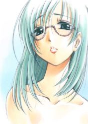 Rule 34 | 1girl, glasses, green eyes, green hair, katou ryouichi, matching hair/eyes, solo