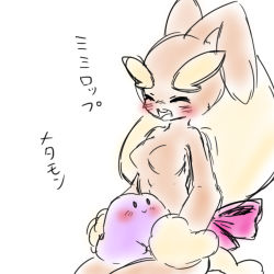 Rule 34 | 1girl, animal ears, artist request, black eyes, blush, bow, breasts, closed eyes, creatures (company), ditto, female focus, furry, furry female, game freak, gen 1 pokemon, gen 4 pokemon, happy, kneeling, lopunny, medium breasts, nintendo, no nipples, open mouth, pink bow, pokemon, pokemon (creature), pokemon dppt, pokemon rgby, rabbit ears, rabbit tail, seiza, simple background, sitting, sketch, smile, tail, teeth, text focus, translated, white background