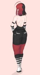 Rule 34 | 1girl, absurdres, ahoge, armband, backless outfit, boots, gloves, highres, ignis (artist), kahu ruan, multicolored clothes, multicolored hair, non-web source, original, red hair, self-upload, simple background
